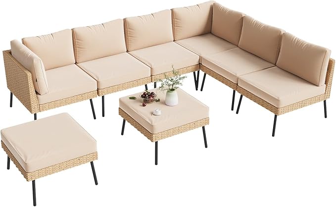 Aoxun 8-Piece Patio Furniture Set, Wicker Outdoor Furniture - Image 9