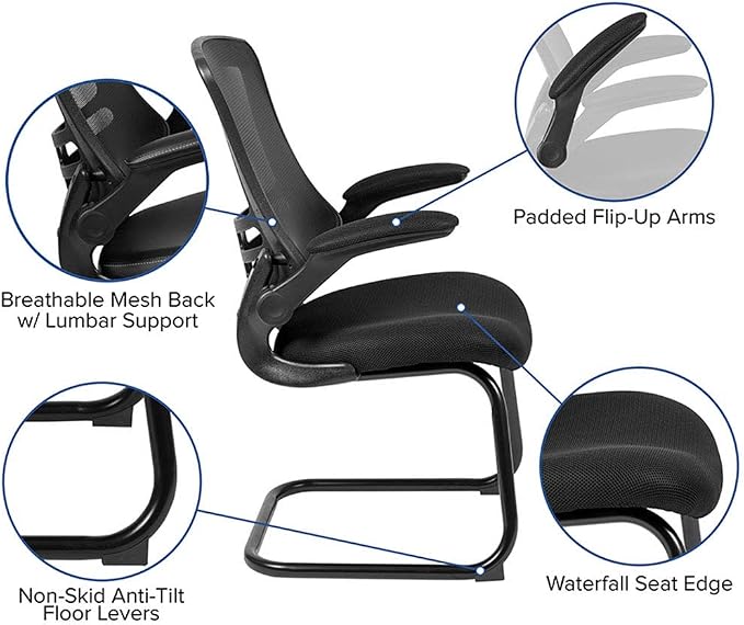 Flash Furniture Kelista Black Mesh Sled Base Side Reception Chair - Image 7