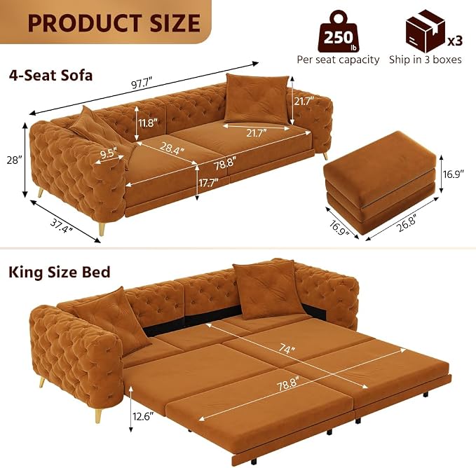 97.7" Convertible Queen Sleeper Sofa - Image 2