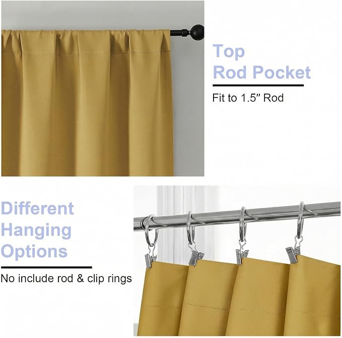 Simplebrand Ava Bright Gold Short 36 Inches Blackout Curtain 2 Panels Set - Image 4