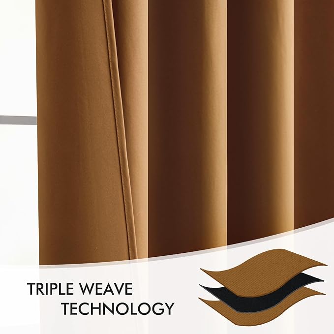 MIULEE Golden Brown Back Tab Blackout Curtains 120 Inch Long 2 Panels Set - Image 7
