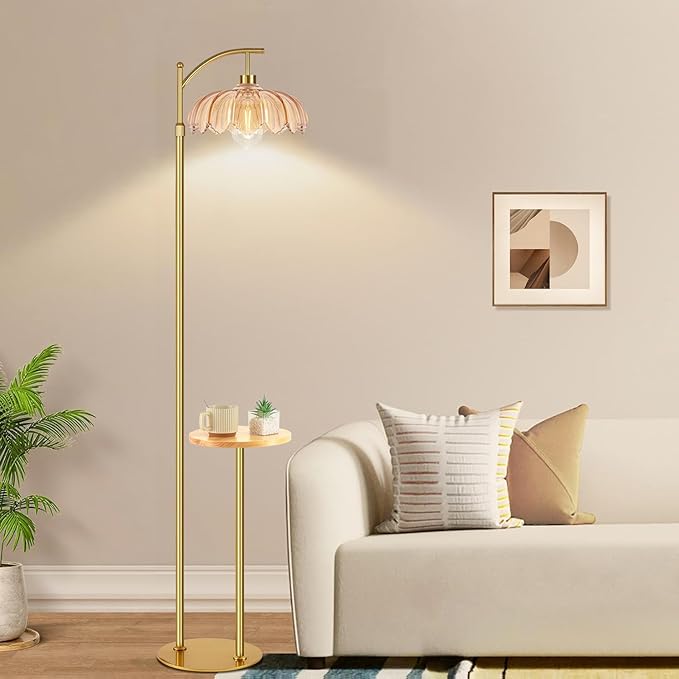 QIYIZM Gold Floor Lamp with Table and Shelves - Image 6