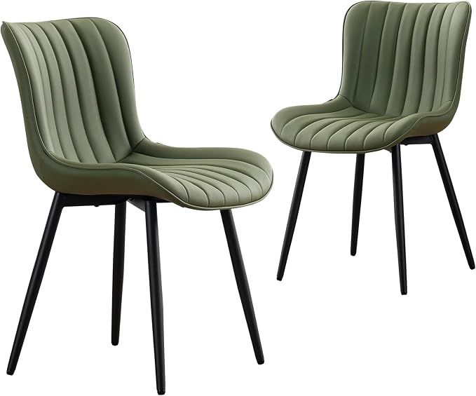 YOUNUOKE Mid-Century Modern Dining Chairs Set of 2, Olive Green Faux Leather - Image 10