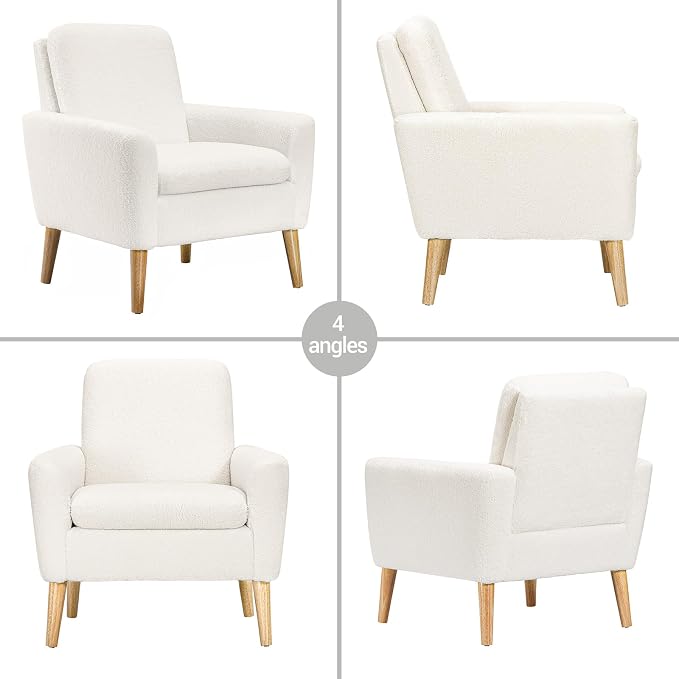 White Accent Chair Set of 2 for Living Room, Fluffy Comfy Reading Leisure - Image 7