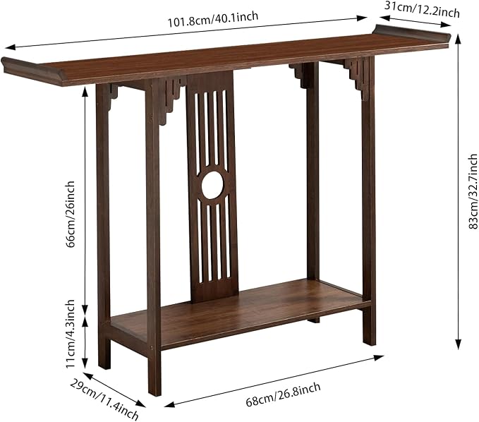 Entryway Table, 2 Tiers Freestanding Chinese Style Vintage Console Large - Image 3