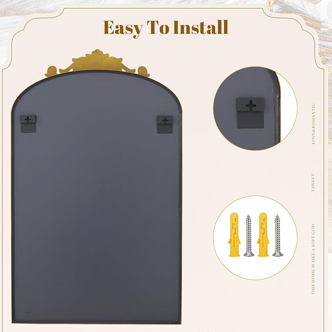 VooBang Vintage Arched Bathroom Mirror, 24x36 Inch Retro Wall Mounted Vanity - Image 7