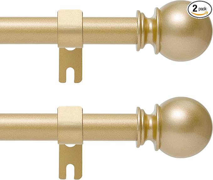 Gold Curtain Rod for Windows 30 to 60 Inch, 2 Pack 5/8 Inch Diameter Adjustable by Poskena
