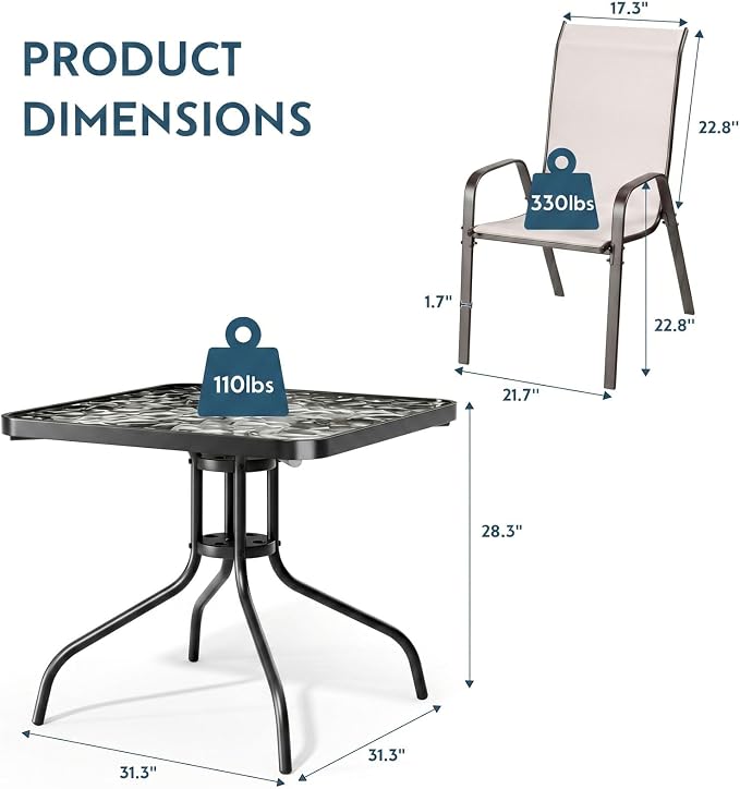 Arlopu 5 Piece Outdoor Patio Dining Set, Porch Furniture - Image 2