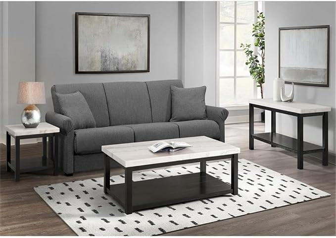 Picket House Furnishings Evie Wood Frame & Marble Top Console Table-White/Black - Image 2