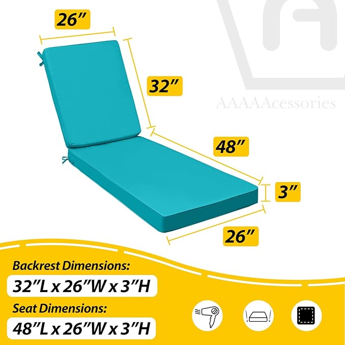 AAAAAcessories Outdoor Chaise Lounge Cushions, Fade-Resistant, Waterproof Patio - Image 5