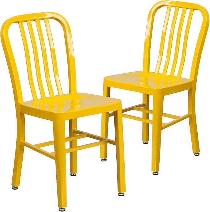 Flash Furniture Gael Commercial Grade 2 Pack Yellow Metal Indoor-Outdoor Chair by FlashFurniture