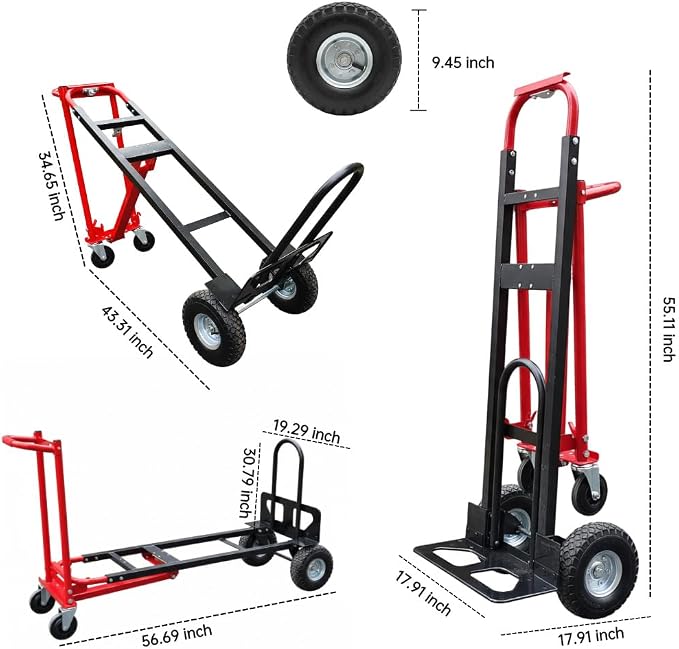 Suzhi Convertible Hand Truck Dolly Cart Heavy Duty/with 4 Wheels, Industrial - Image 3