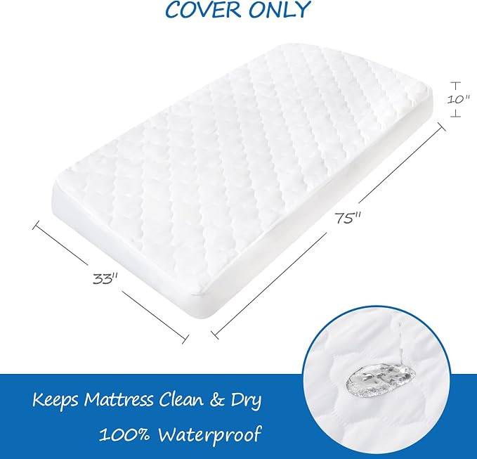 Cot Mattress Pad Protector Waterproof, Quilted Daybed Mattress Cover 33" X 75" - Image 2