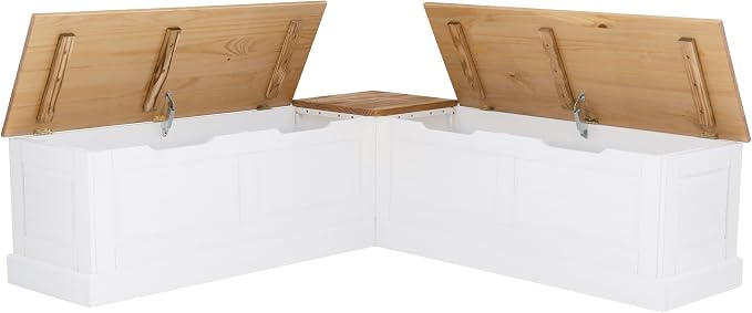 Linon Harris Natural and White Two Tone Backless Corner Breakfast Nook - Image 9