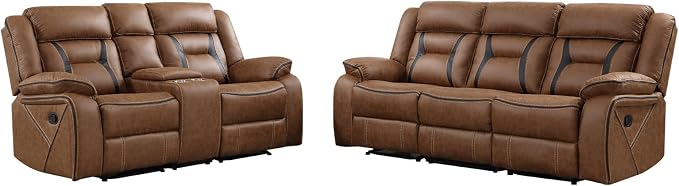 EBELLO Manual Recliner Sofa Set, Faux Leather Reclining Living Room Furniture - Image 7