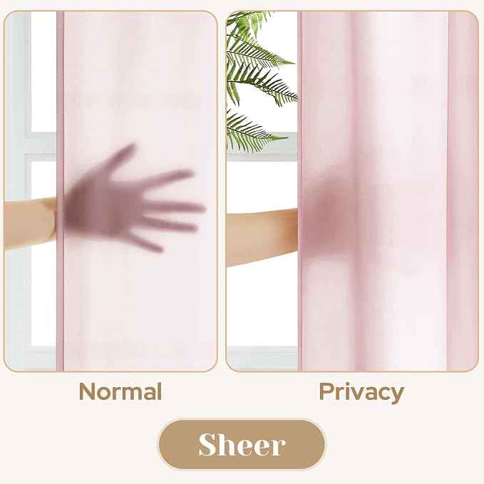 HOMEIDEAS Non-See-Through Light Pink Privacy Sheer Curtains, 52 X 54 Inches - Image 3