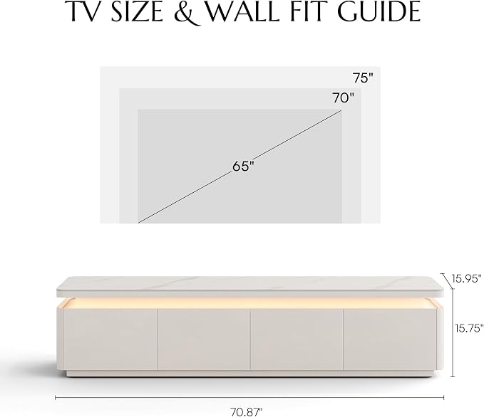 POVISON Fully Assembled 71" Mid-Century Modern TV Stand - Image 6