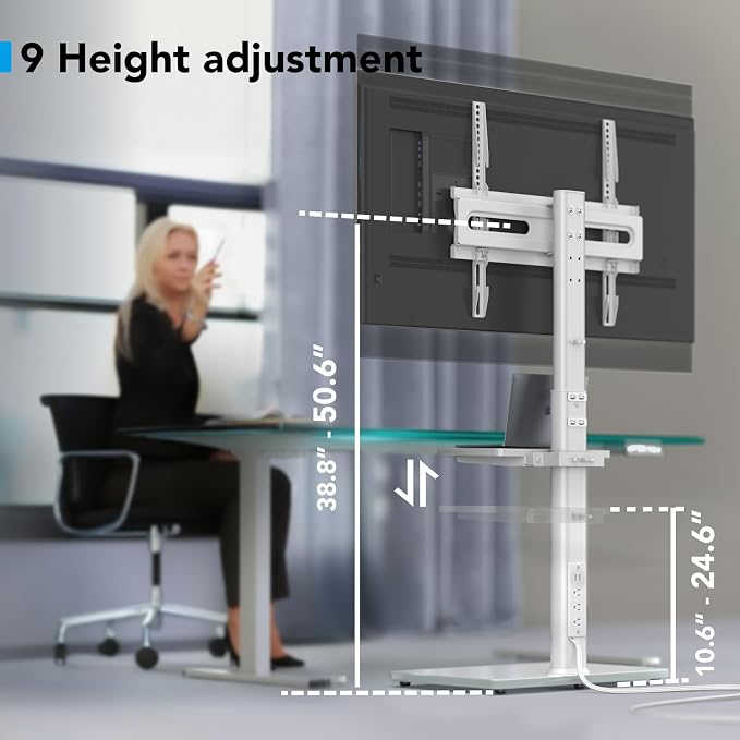 AX WABER Floor TV Stand with Power Outlet& Shelf, Universal TV Stand Mount - Image 3