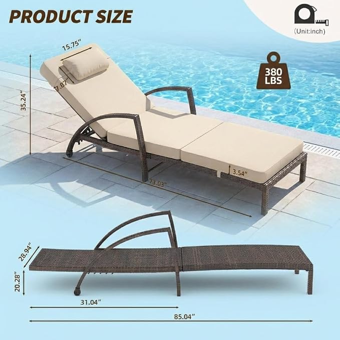GarveeLife Outdoor Wicker Chaise Lounge Chair - Image 3