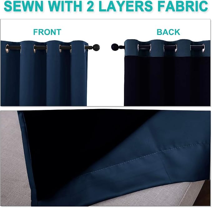 NICETOWN 100% Blackout Short Curtain Panels, Thermal Insulated Black Liner - Image 5