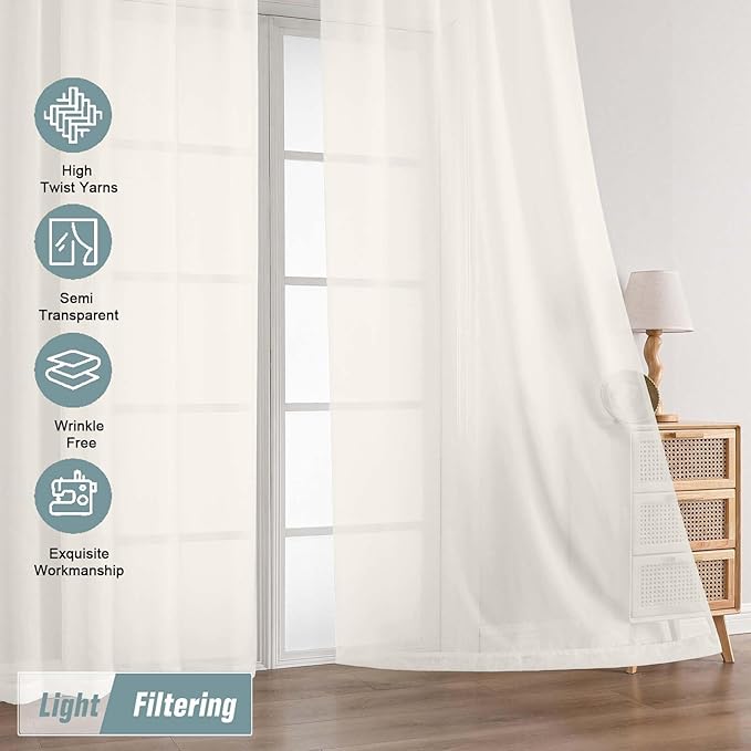 Ivory Sheer Curtains for Window 96 Inches Long 2 Panels Set, Soft Airy Light - Image 5