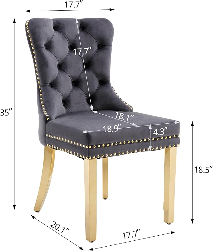 KCC Velvet Dining Chairs Set of 4, Upholstered High-end Tufted Dining Chair - Image 3