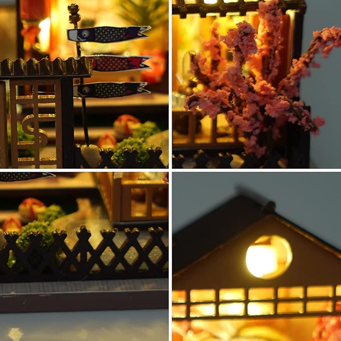 TOPBSFARNY Miniature Wooden Dollhouse Japanese House DIY Doll House Kit Villa - Image 4