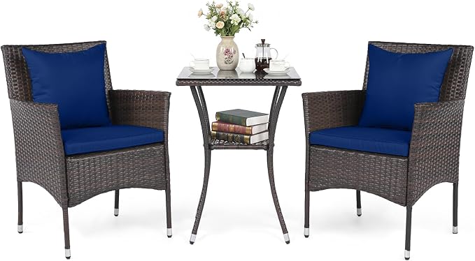 Tangkula 3 Pieces Patio Wicker Bistro Set, 2 Rattan Chairs w/ 2-Tier Tempered by TANGKULA