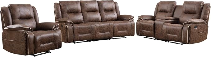 EBELLO Faux Leather Manual Recliner Sofa Set, 1 Seat Reclining Chair, a Loveseat - Image 8
