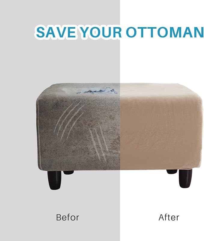 Ottoman Cover, Stretch Rectangle Velvet Ottoman Slipcovers of Foot Stool - Image 5
