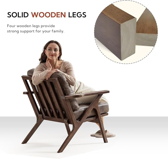 Bonzy Home Accent Chairs for Living Room, PU Leather Mid Century Modern Wood - Image 4