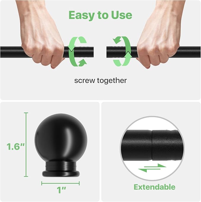 2 Pack 28-48 inch Black Metal Wall Mounted Curtain Rod Set - Image 5