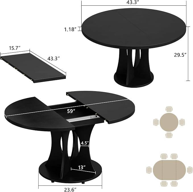 Einhomn 43-59" Extendable Round Dining Table, Kitchen Table - Image 2