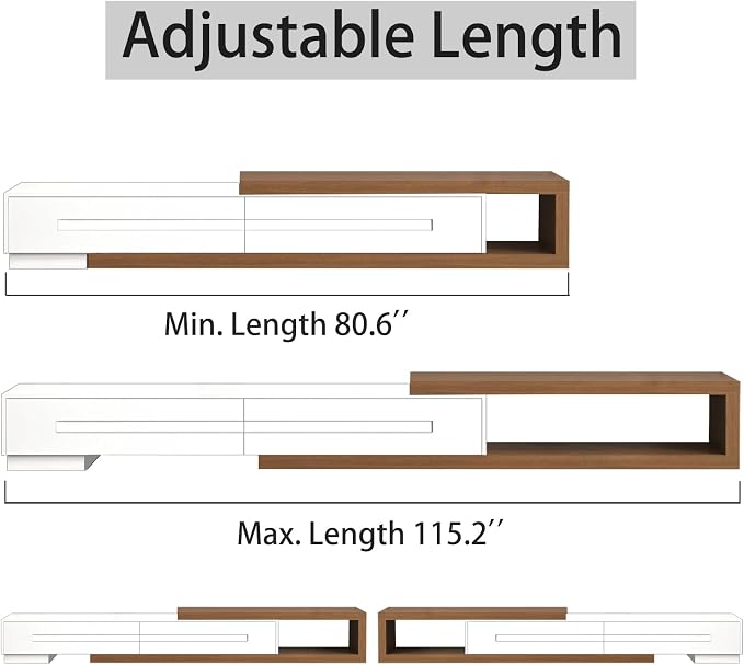 Extendable TV Stand with 2 Drawers, Long Reversible Entertainment Center with - Image 5