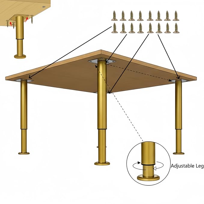 4PCS Adjustable 4.7-7.08 Inch Metal Furniture Legs Brass Furniture Replacement - Image 3