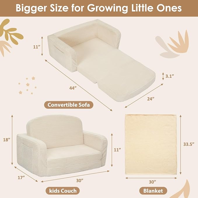 Foryoomi Extra Wide 2 in 1 Convertible Toddler Kids Couch - Image 2