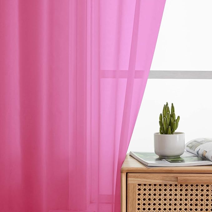 Hot Pink Sheer Curtain for Bedroom Living Room 78 Inches Long 2 Panels Set - Image 6