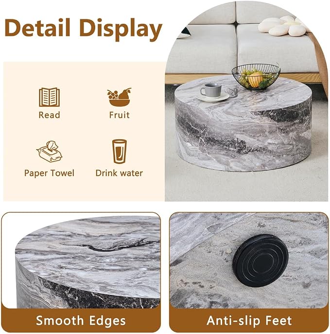 Round Coffee Table Set for 2, Modern Living Room Table Set, Faux Marble Wood - Image 5