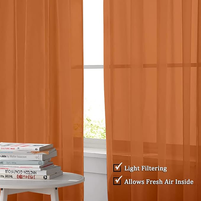 OWENIE Sheer Curtains 90 Inches Long 2 Panels Set - Image 2