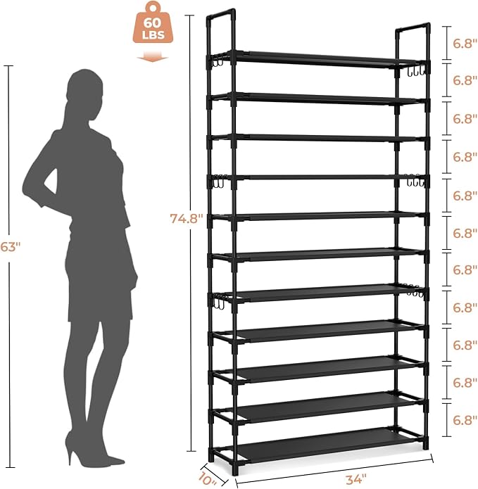 LANTEFUL 11 Tiers Tall Shoe Rack Holds 55 Pairs of Shoes - Image 3