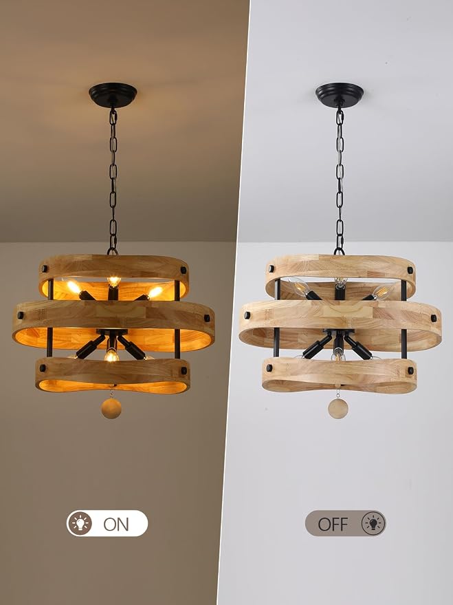 20" Farmhouse Chandeliers for Dining Room 6-Light Solid Wood French Country - Image 4