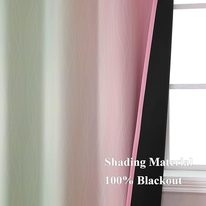 Estelar Textiler Sage Green and Pink Room Darkening Blackout Curtains 84 Inch - Image 5