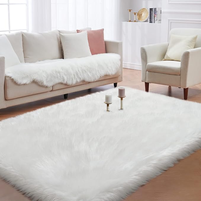 Fluffy Area Rug, Furry Bedside Nursery Rug Plush Indoor Floor Carpet - Image 3