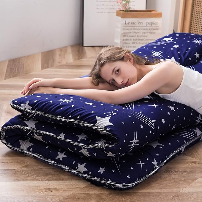 MAXYOYO Navy Starry Sky Japanese Futon Mattress, Tatami Floor Mat, Portable - Image 4