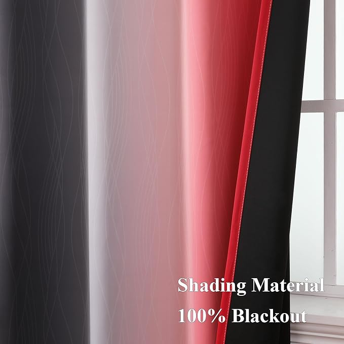 Estelar Textiler Ombre Red and Black Curtains 54 Inch Length 2 Panels, 100% - Image 5