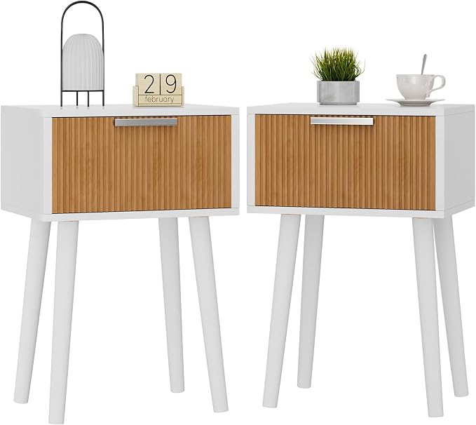 YMYNY Narrow Fluted Nightstand Set of 2, Small End Table, Modern Coffee Table by High-qualityhomefurnishing
