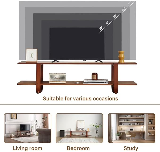 Welnow Low Bamboo TV Stand for Up to 65 Inch, Small Mid Century Modern - Image 8