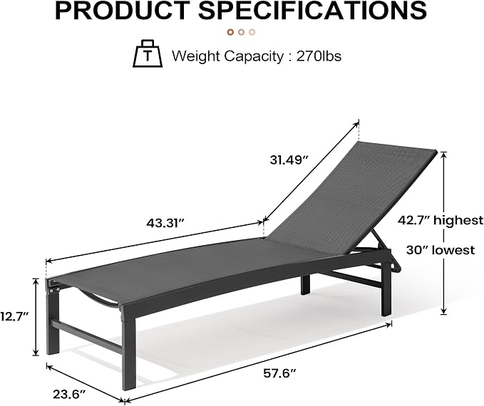 Crestlive Products Outdoor Lounge Chairs, Aluminum Pool Chaise Lounge Chairs - Image 3