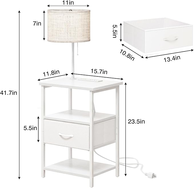 Fixwal Bedside Table with 3 Color Temperatures Bulb Attached, Nightstand with - Image 3