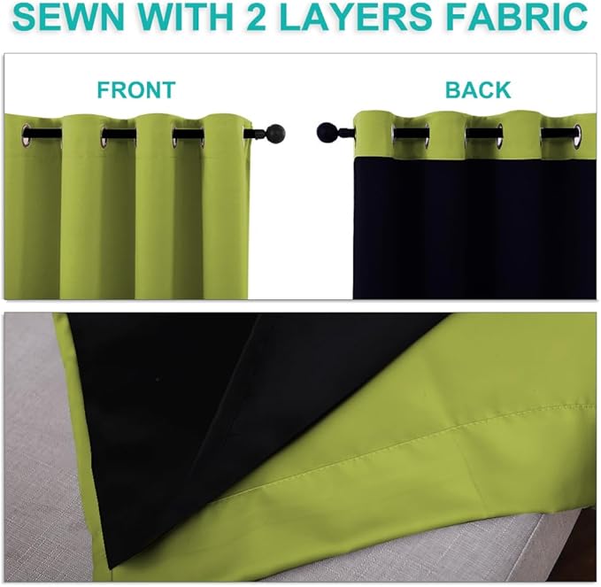 NICETOWN 100% Blackout Curtains 54 inches Long, Fresh Green, 1 Pair, 42 inches - Image 5